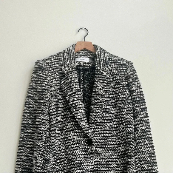 Calvin Klein Womens Black/White Tweed Knit Blazer Button NWT Textured Boucle 14 - Picture 2 of 16